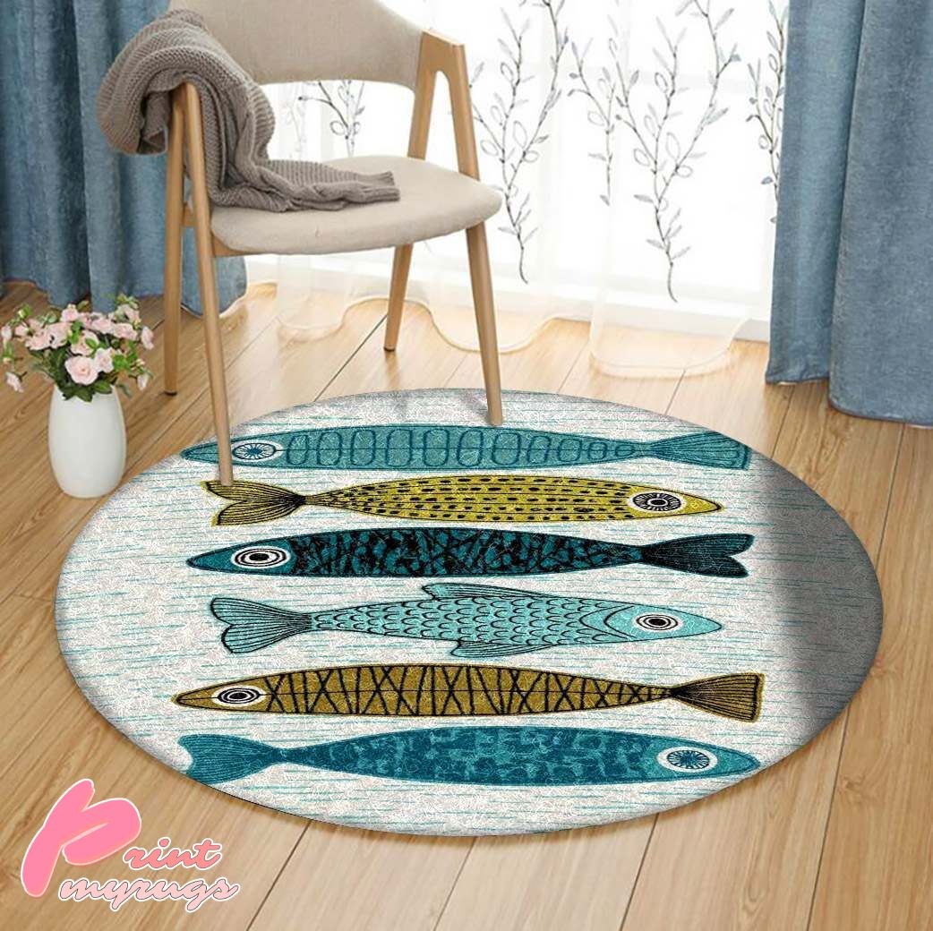 Fish Themed Round Rug For Fishing Enthusiasts Print My Rugs