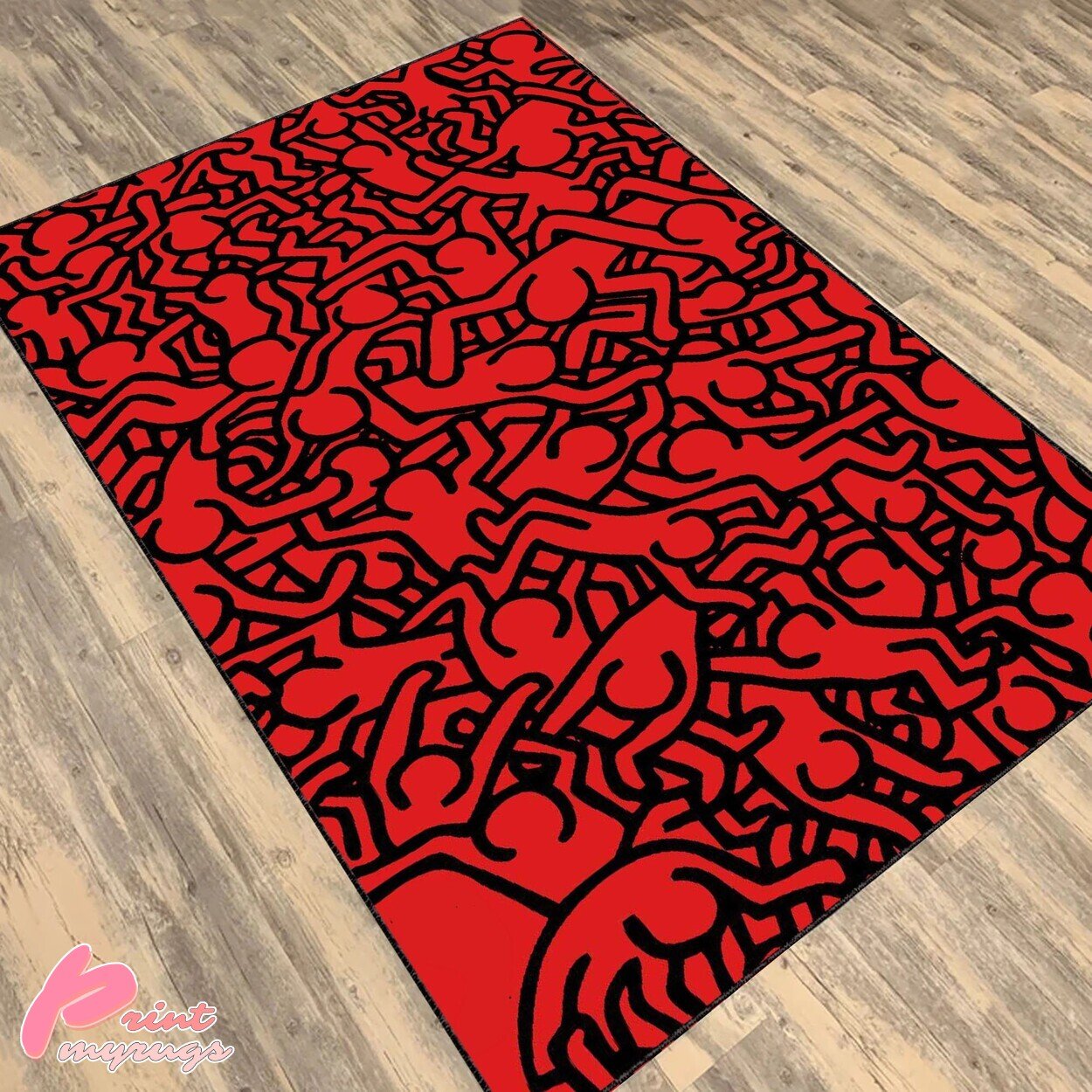 Keith Haring Inspired Dancing Figures Rug Cool Graffiti Art For Modern